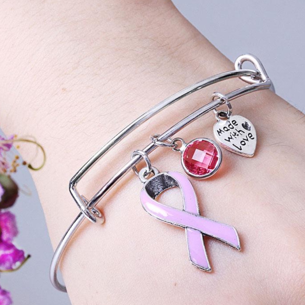 Breast Cancer Awareness Ribbon Bangle - Picture 2 of 4
